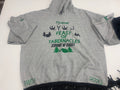 Grey hoodie green and black design black fringes